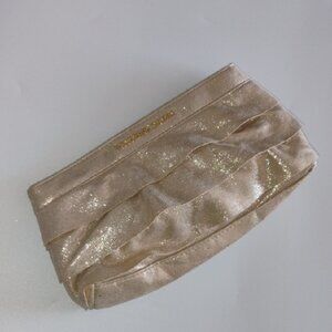 Victoria's Secret Elegant Gold Tone Satin Texture Tiered Pleated Make Up Bag